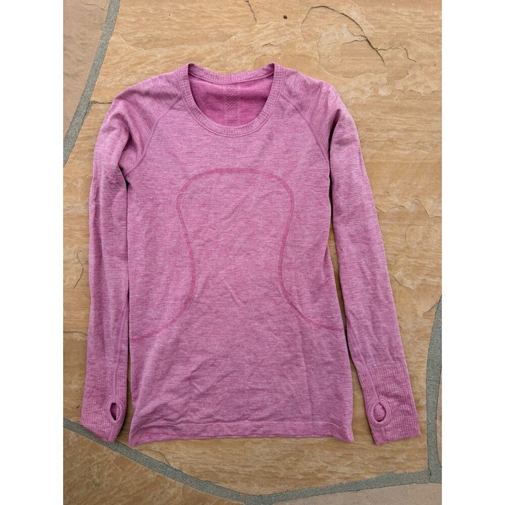 Lululemon swiftly long sleeve crew *sparkle Violet Red/White/Silver Size 8 AG